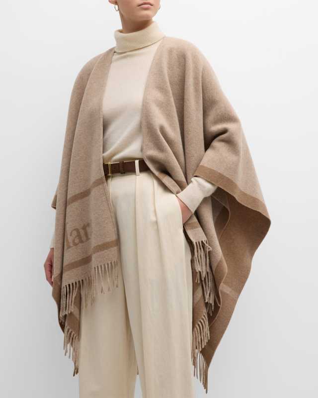 Hilde Two-Tone Logo Wool Poncho